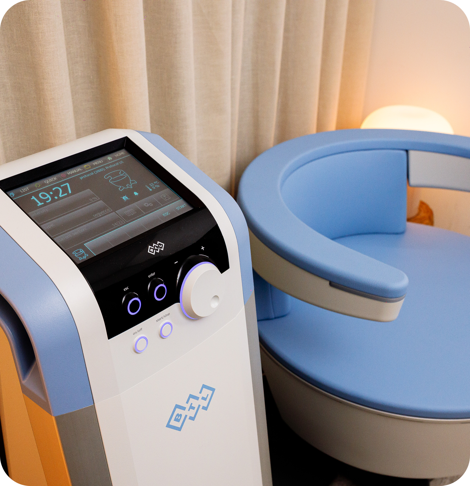 EMSELLA chair and control unit.