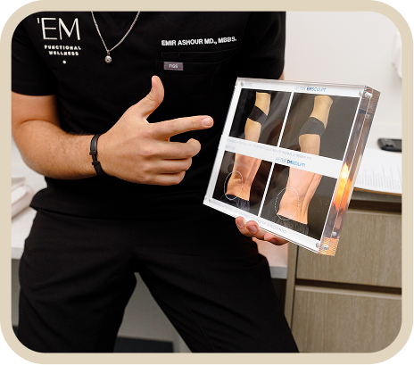 Clinician holding a tablet displaying body scan images.